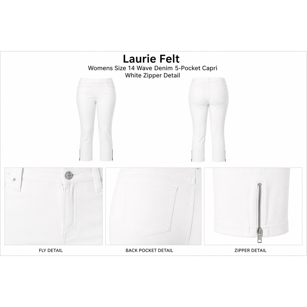 Laurie Felt Womens Wave Denim 5-Pocket Capri White Zipper Detail NWT Size 14 - Picture 1 of 3